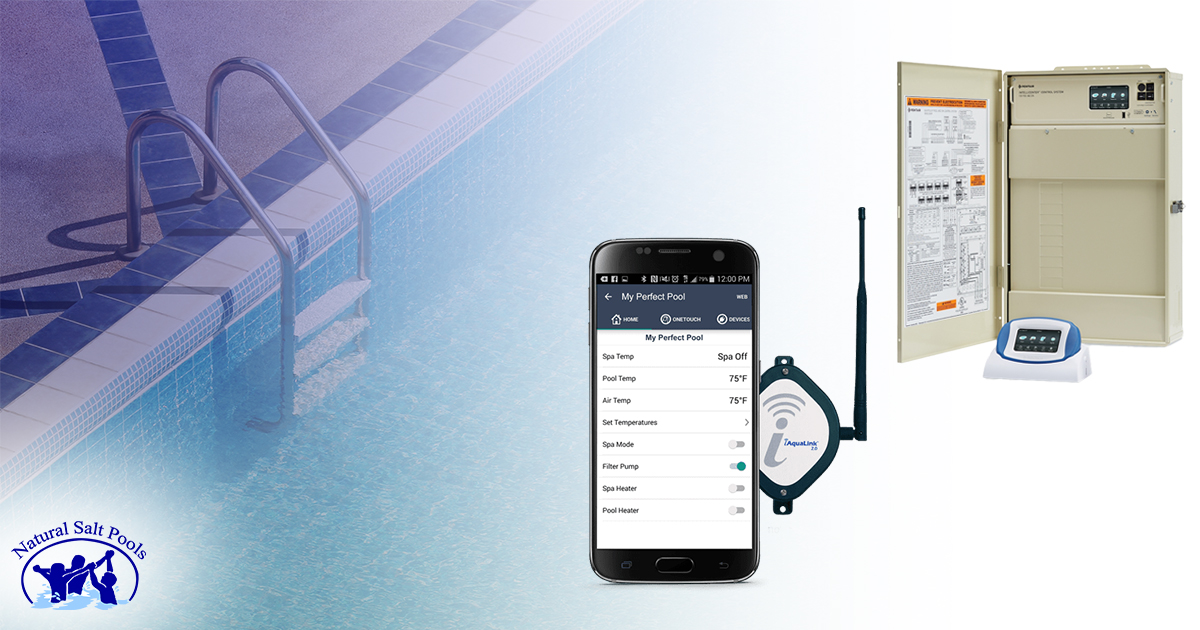 smartphone-with-pool-control-on-screen-pentair-intellicenter-pool-automation-system-and-close-up-of-swimming-pool-on-the-side
