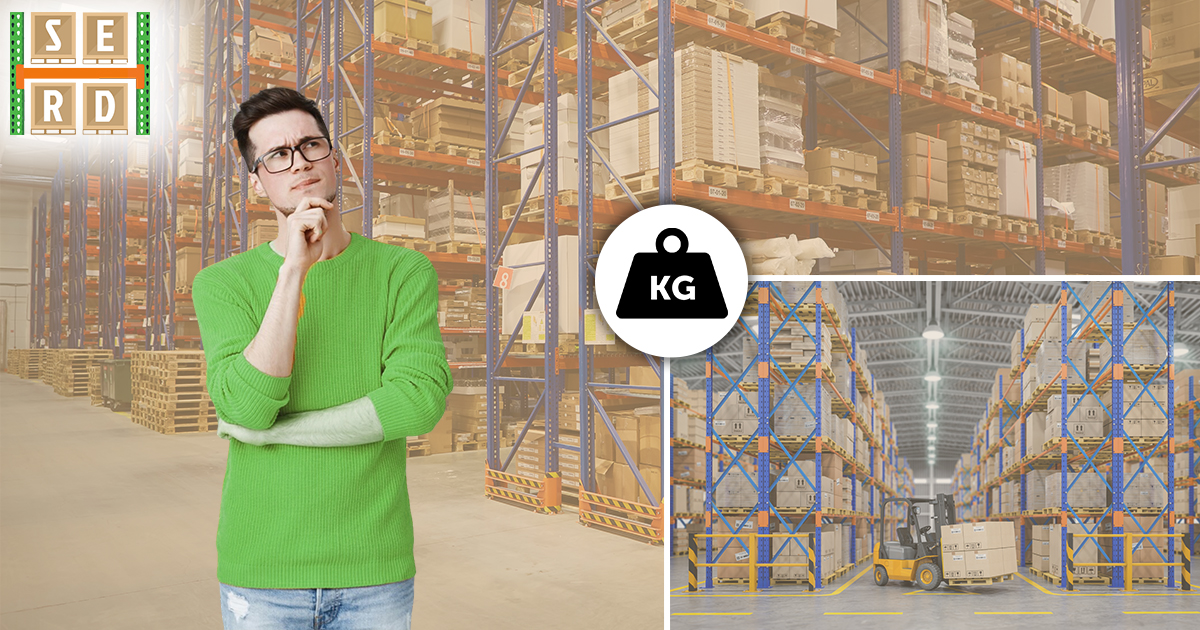 man-thinking-and-interior-of-warehouses-with-forklift-carrying-boxes-with-weight-symbol-in-the-middle